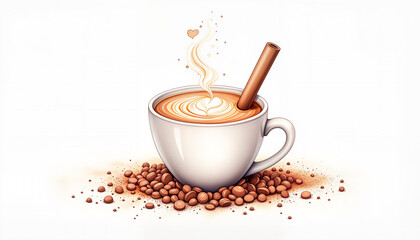 international coffee day cappuccino with cinnamon stick, warm comfort