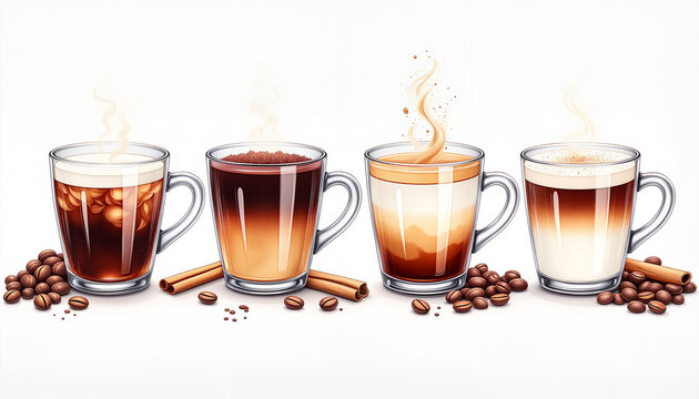 international coffee day elegant coffee cups with beans and cinnamon, celebration