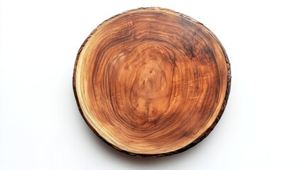 Wood Round Slice with Rich Stain on White Background Top View Mockup Template