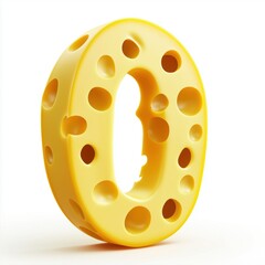 Fototapeta premium Number 0 made of yellow Swiss cheese with holes isolated on a clean white background