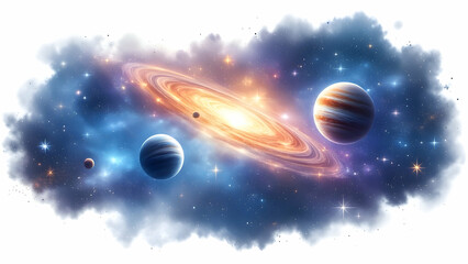 Naklejka premium Piece of space with planets isolated on white