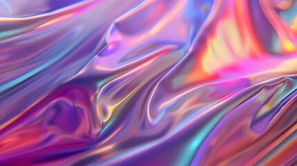 Obraz premium Colorful, iridescent fabric draping elegantly, showcasing vibrant hues and smooth textures