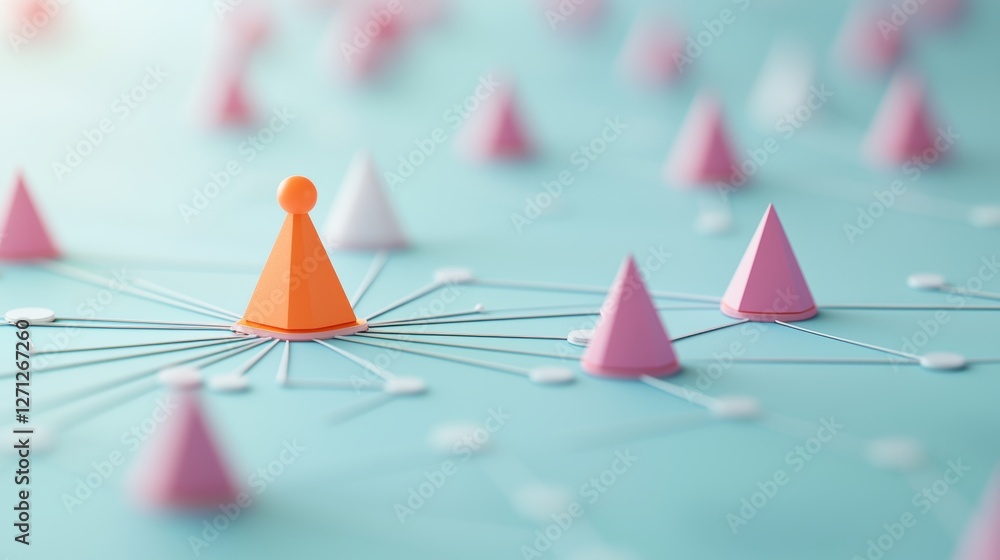 Poster a mind map with triangular nodes branching out from a central concept, representing interconnected i