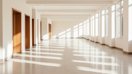 Bright and spacious corridor with windows