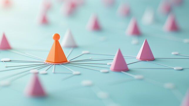 A mind map with triangular nodes branching out from a central concept, representing interconnected ideas and strategies.