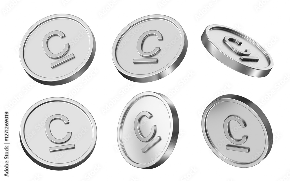 Poster som currency 3d illustration. set of coins in different view. 3d rendering of metallic coins for bus