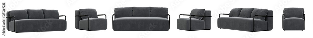 Aufkleber sofa and armchair set isolated on transparent background. 3d render. 3d illustration.