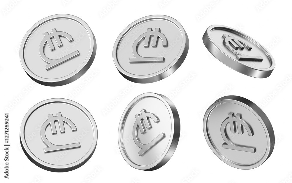 Poster lari 3d illustration. set of coins in different view. 3d rendering of metallic coins for business an