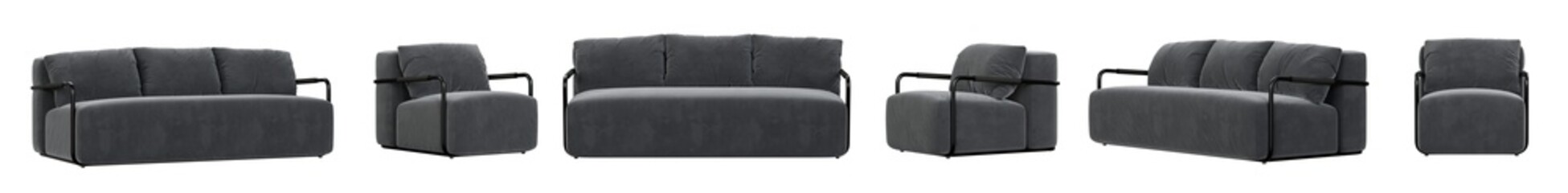Sofa and armchair set isolated on transparent background. 3D render. 3D illustration.