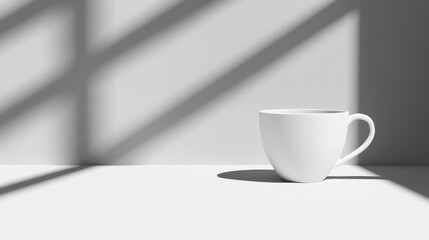 Obraz premium White cup with shadows, positioned on a light surface.