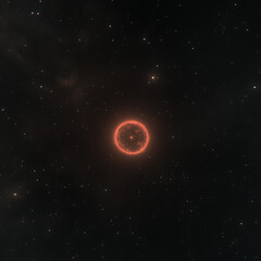 Obraz premium Pulsating Red Giant Star Radiating Light in Deep Space Amidst Gaseous Nebula and Distant Stars