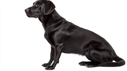 Beautiful Black Labrador Retriever Dog Sitting Profile Elegant Pose Studio Photography High Resolution Image Perfect for Pet Lovers Websites Blogs and