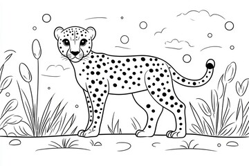 Cheetah Coloring Page Illustration.