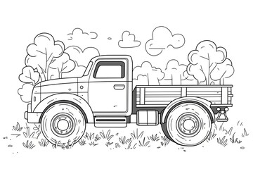 Coloring page outline of the cartoon big truck car. Colorful vector illustration, summer coloring book for kids.