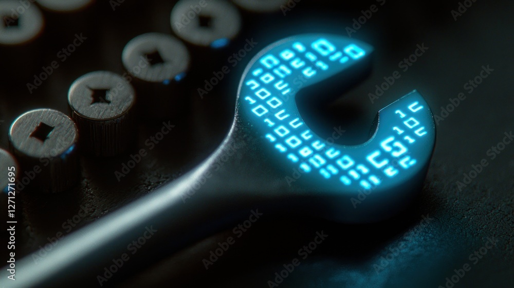 Aufkleber digital wrench: binary code and technological advancement