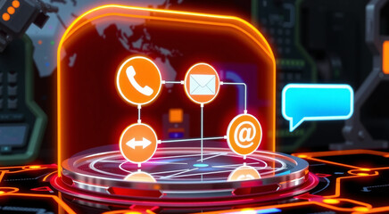 Fototapeta premium Glow Technology Interface Showing Global Communication Network with Neon Elements