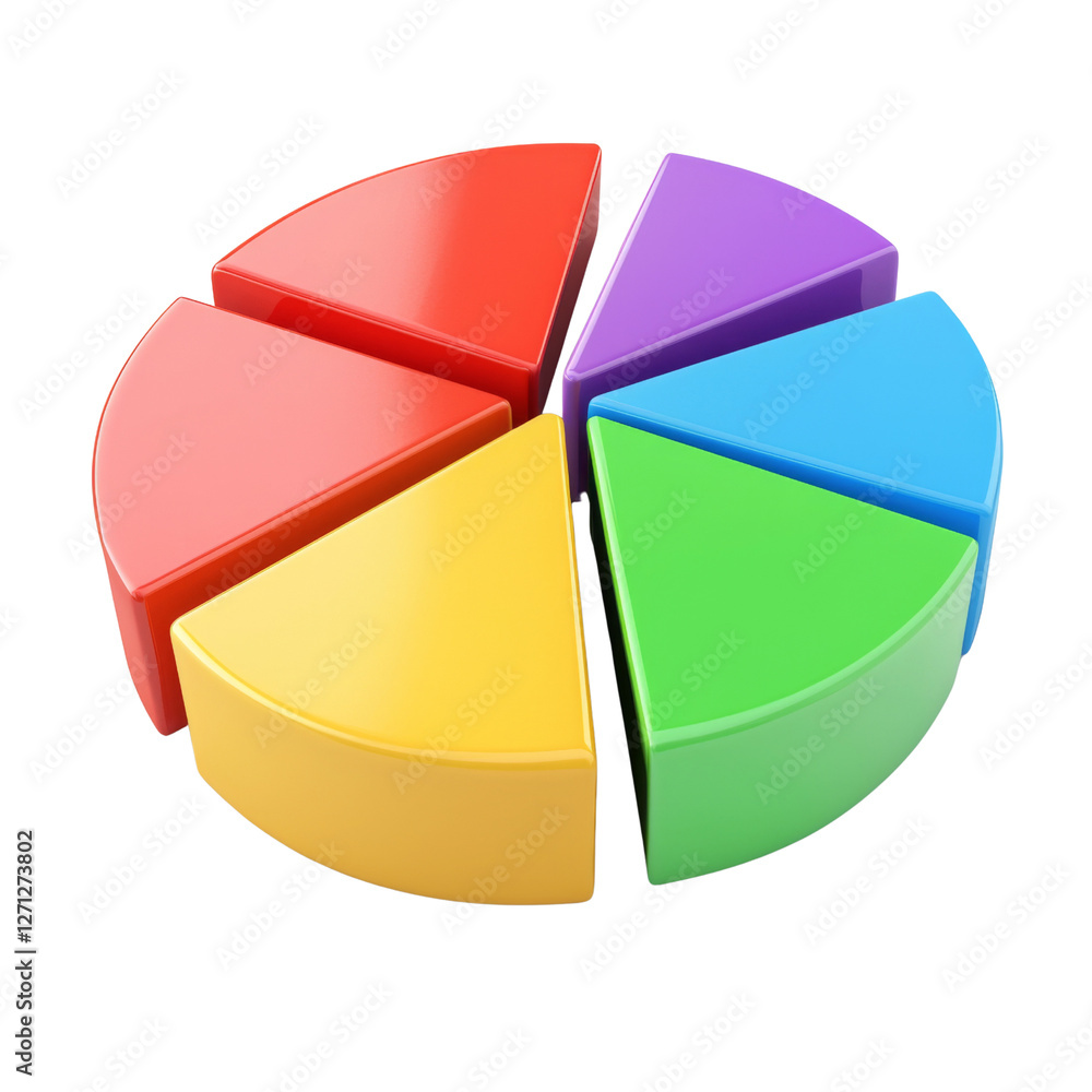 Fototapete Colorful pie chart segments in 3D design, representing data visualization and analysis. This vibrant graphic is ideal for presentations and educational materials