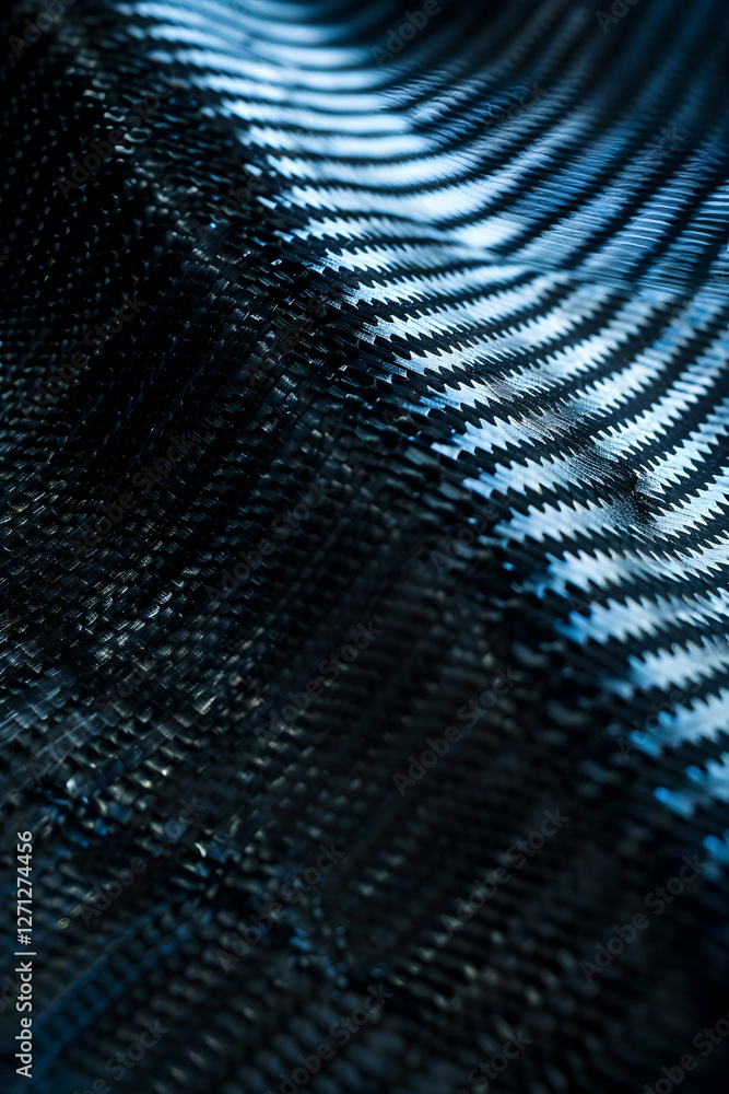 Poster close-up of textured carbon fiber material displaying intricate patterns and reflections
