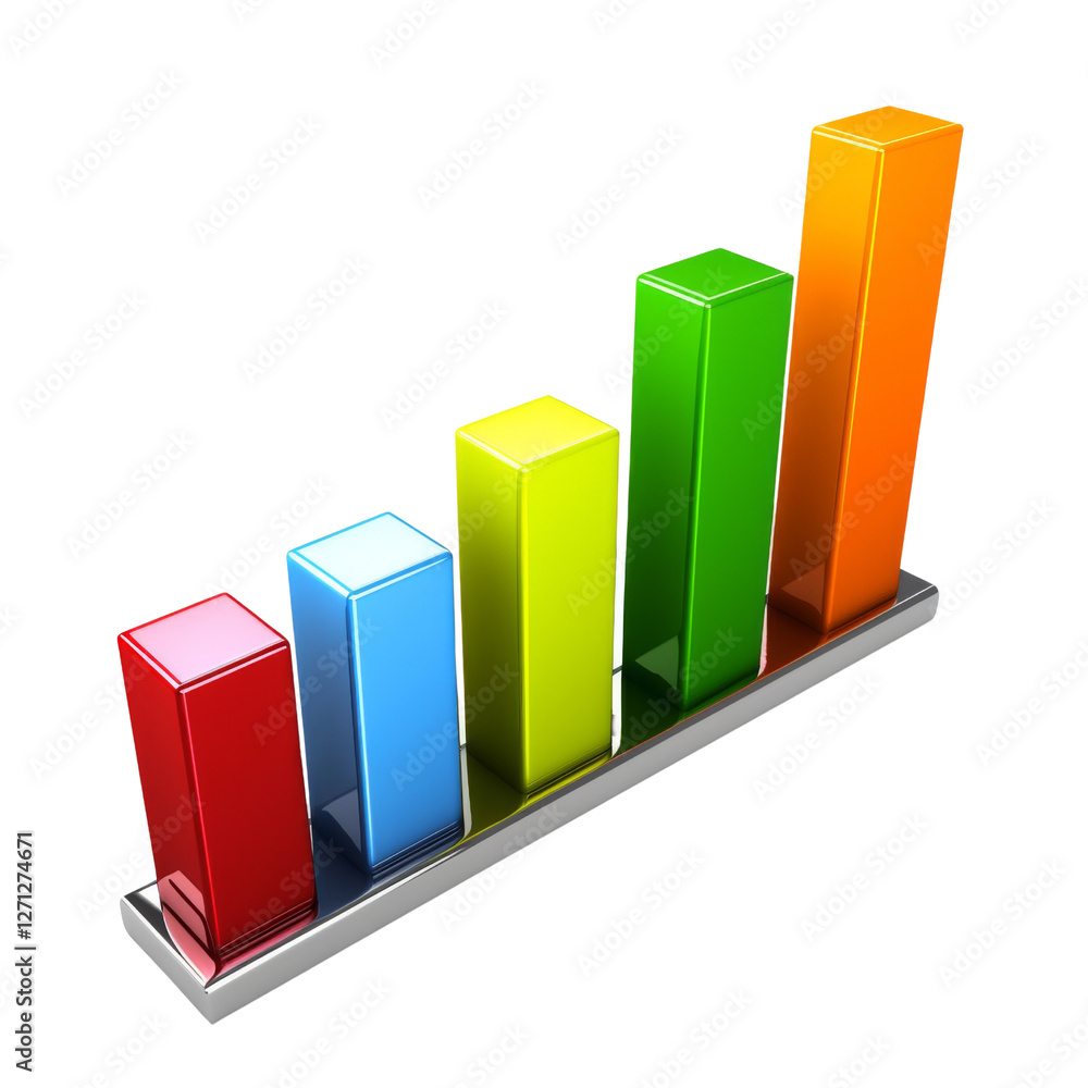 Aufkleber Colorful bar graph representing growth and progress in data visualization. bars are red, blue, yellow, green, and orange, showcasing upward trend