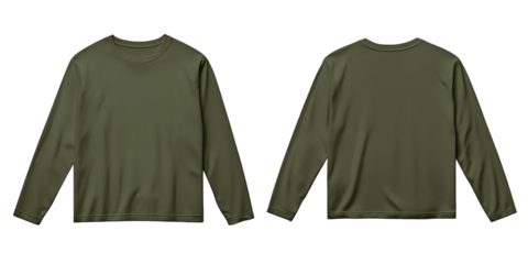 green army long sleeve t-shirt template, front and back view, mockup concept