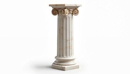 Marble column pedestal isolated on transparent background. Greek architecture. Classic stone pillar as plant stand. Antique baroque building art element for interior, museum, home design render.