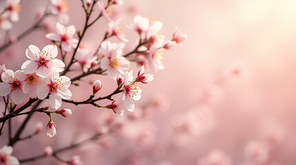 Obraz premium tree, spring, cherry, Blossoming Apricot Tree Branches with Copy Space – Spring Time Concept Web Banner.
