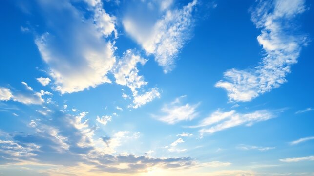 Breathtaking view of a bright blue sky adorned with fluffy white clouds at sunset : Generative AI