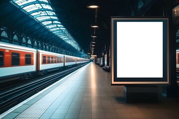 Obraz premium Empty Billboard Mock-Up: Ideal Advertising Space on Train Station Platform