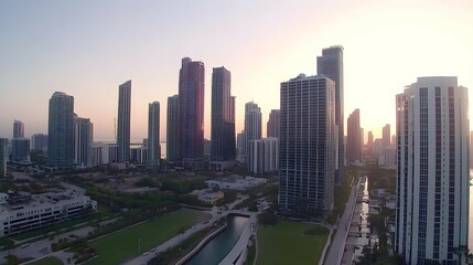 Fototapeta premium Modern City Skyline at Sunset