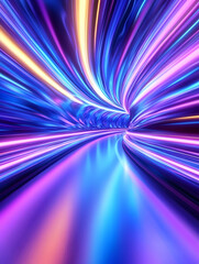 Neon light tunnel speed, futuristic background, abstract art, digital wallpaper