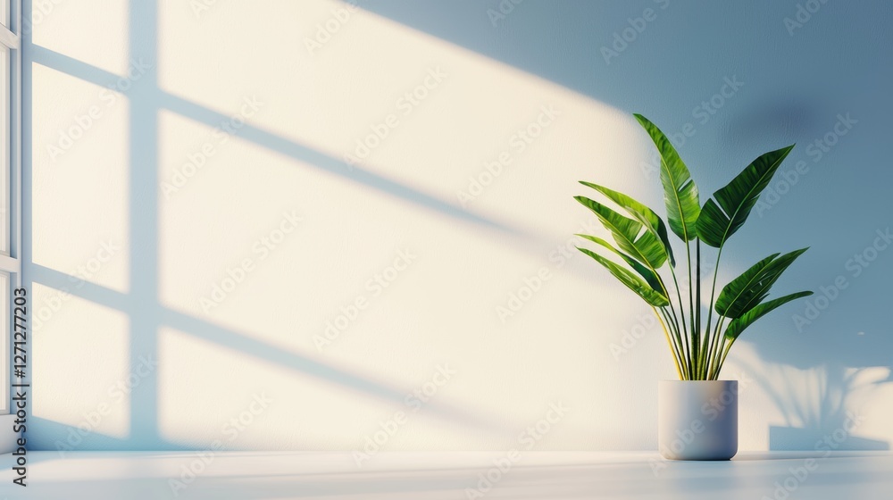 Poster a freshly painted white wall reflecting soft light, highlighting its smooth texture and creating a c