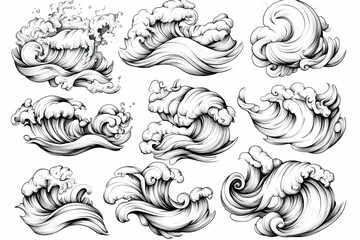 Fototapeta premium Ocean wave graphic design elements; white background; design resource