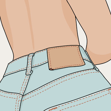 Back of a Woman Wearing Jeans with a Leather Label
