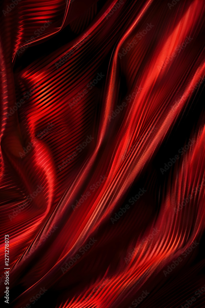 Poster abstract red fabric texture with flowing patterns, creating a dynamic visual effect