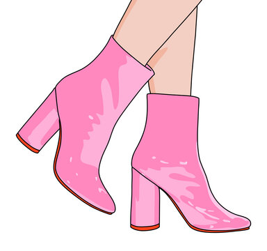 Pink Heeled Boots with White Socks