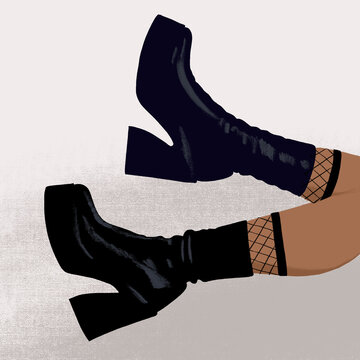 Black Heeled Boots with Sheer Socks