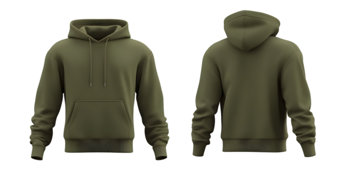 green army hoodie swater jacket template, front and back view, mockup concept