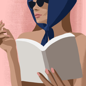 Woman Reading with Scarf and Sunglasses