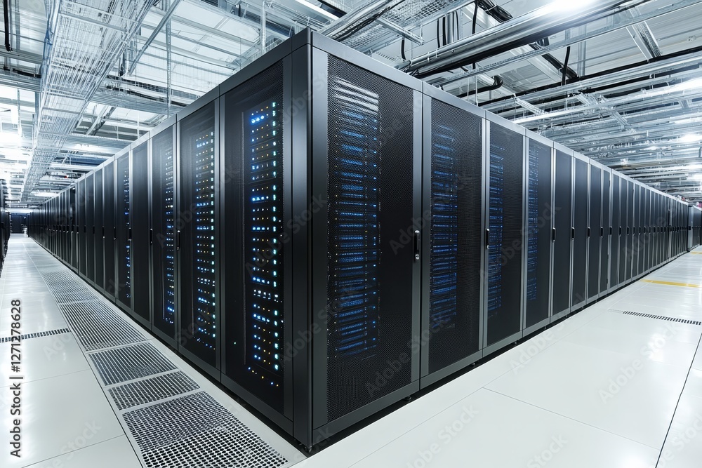 Aufkleber high-tech server room with rows of data storage units in a modern facility