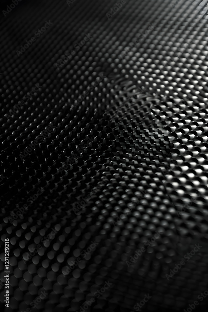 Poster close-up of a textured black surface with a mesh pattern, showcasing depth and light reflections