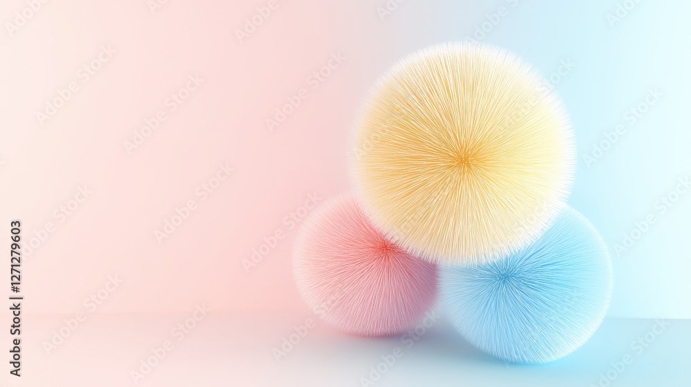 Poster colorful abstract sphere composition with soft pastel tones and fuzzy texture