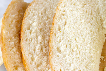 Bread slices and cutting board.