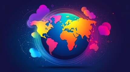Vibrant global connection glowing brightly in rainbow hues. AI Generated
