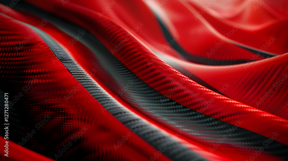 Poster close-up view of flowing red and black fabric showcasing texture and movement, ideal for design