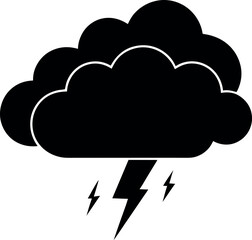 inimalistic Black Silhouette Vector Illustration of Thunderstorm Clouds, Dark Sky, Lightning Storm, Heavy Rain, Moody Weather, Atmospheric Phenomenon, Cloud Formation, and Dramatic Nature Scene