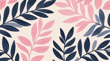 Background pattern leaf concept. Delicate Hand Drawn Leaves in Soft Pastel Botanical Pattern