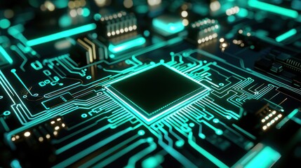 Fototapeta premium Futuristic Circuit Board: Teal Technology