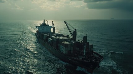 Obraz premium Majestic Cargo Ship Sailing on a Tranquil Ocean
