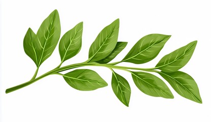 Vibrant Green Sprig With Multiple Leaves Digitally Painted