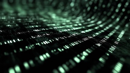 Futuristic green and black digital landscape showcasing a sea of glowing data bits and information flow : Generative AI